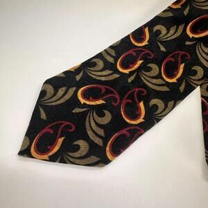 Giorgio Armani Cravatte Silk Tie Black Paisley Red Gold Italy